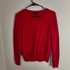 Red Button Up Soft Knit Cardigan Sweater Ann Taylor Medium